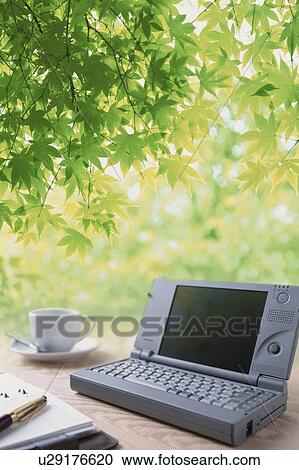 Computer and coffee in the garden - digital composite View Large Photo Image Stock Image - Computer and coffee in the garden - digital composite. Fotosearch