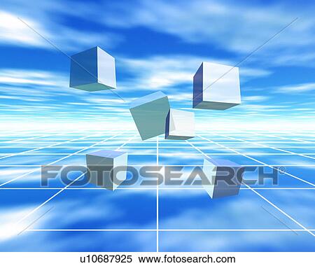 Stock Photography - Cubes floating and sky. Fotosearch