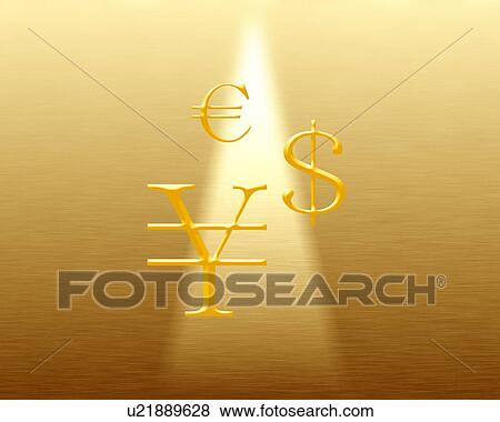 Currency symbols on a golden background View Large Photo Image Stock Photo - Currency symbols on a golden background . Fotosearch