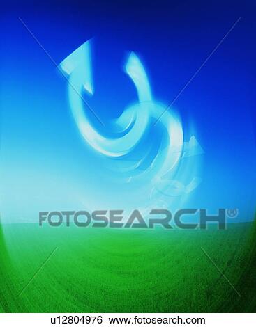 Curved arrows floating over a green field View Large Photo Image Stock Photograph - Curved arrows floating over a green field. Fotosearch