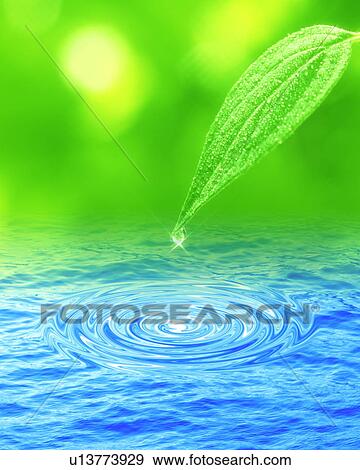 Stock Photo - Digital composite of leaf and water drop. Fotosearch