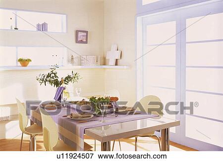 Dining table with meal for four View Large Photo Image Stock Photo - Dining table with meal for four. Fotosearch