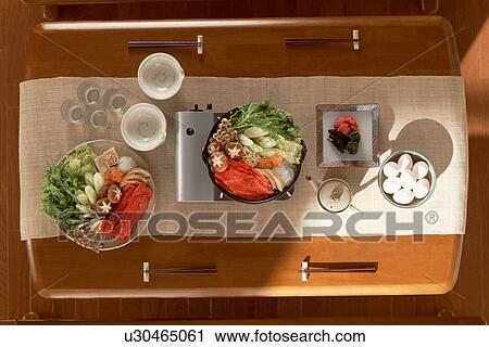 Dining table with steamboat dishes View Large Photo Image Stock Image - Dining table with steamboat dishes. Fotosearch
