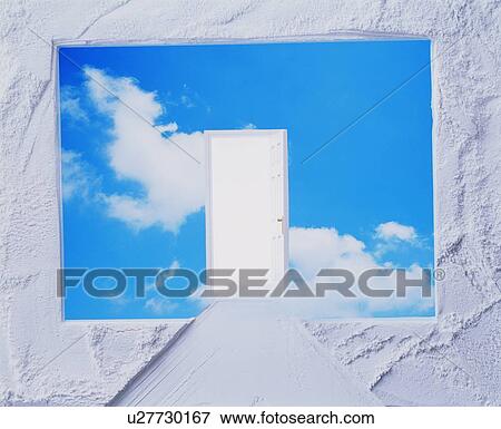 Stock Photo - Door, path and sky in a frame. Fotosearch