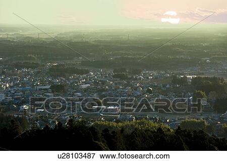 Early morning sunlight over town, Atago-yama, Kasama, Ibaraki Prefecture, Japan View Large Photo Image Stock Photo - Early morning sunlight over town, Atago-yama, Kasama, Ibaraki Prefecture, Japan. Fotosearch