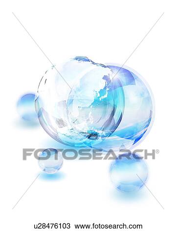 Stock Image - Earth and a group of shiny spheres. Fotosearch