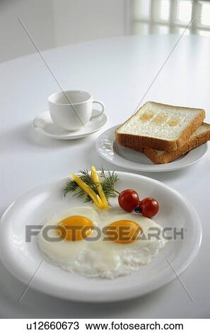 Stock Image - Egg and toast meal with garnish. Fotosearch
