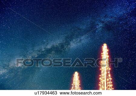 Stock Image - Fairy lights suspended in starry sky. Otsu, Shiga Prefecture, Japan. Fotosearch