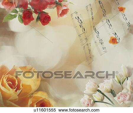 Stock Photography - Flowers and a musical score against an unfocused background. Fotosearch