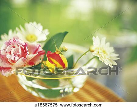 Stock Photography - Flowers in a small glass dish. Fotosearch