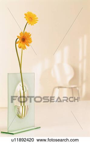 Stock Image - Flowers in a vase on a tabletop. Fotosearch