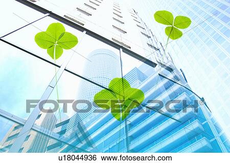 Stock Photograph - Four Leaf Clovers in Front of a Building. Fotosearch
