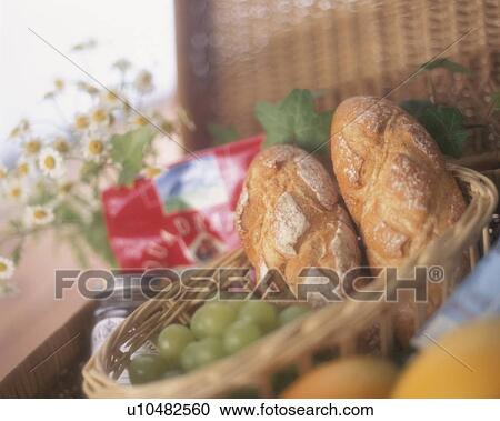 Fresh fruit and bread in a picnic basket View Large Photo Image Stock Image - Fresh fruit and bread in a picnic basket. Fotosearch