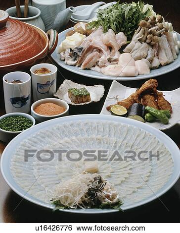 Fugu (blowfish) dishes View Large Photo Image Stock Photograph - Fugu (blowfish) dishes. Fotosearch