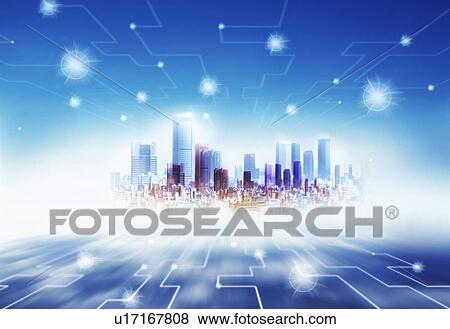 Futuristic image of a city View Large Photo Image Stock Photo - Futuristic image of a city. Fotosearch