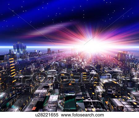 Stock Photography - Futuristic image of a city. Fotosearch
