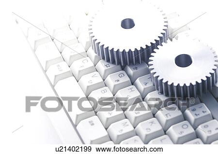 Gears on computer keyboard View Large Photo Image Stock Photo - Gears on computer keyboard. Fotosearch