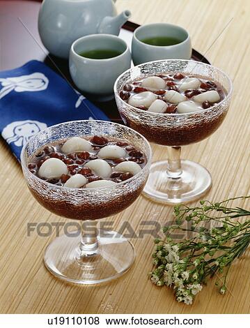 Stock Photo - Glasses of cold adzuki bean soup with dumplings. Fotosearch