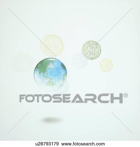Globe and spheres in mid air View Large Photo Image Stock Photo - Globe and spheres in mid air. Fotosearch