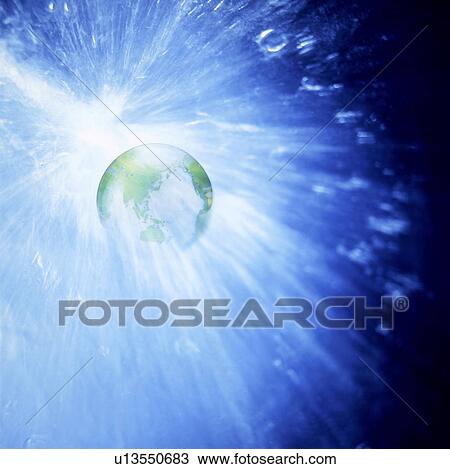 Stock Image - Globe and splashing water. Fotosearch