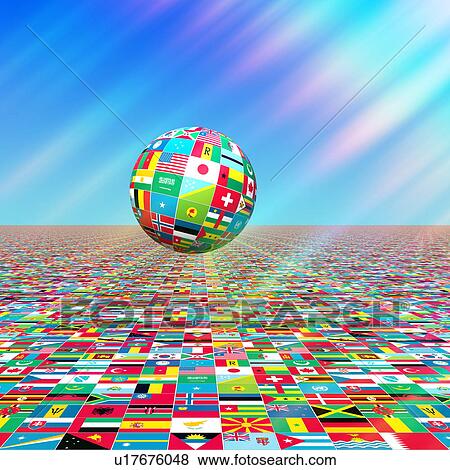 Stock Photo - Globe made of national flags . Fotosearch