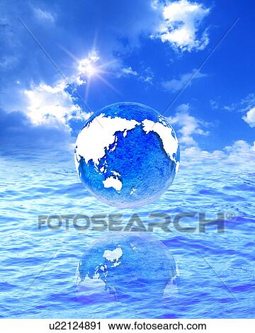 Stock Image - Globe, sea and sky. Fotosearch