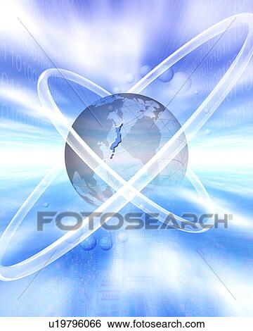 Stock Photograph - Globe with binary code and circuit board. Fotosearch