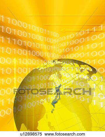 Stock Photography - Globe with binary codes and arrows. Fotosearch