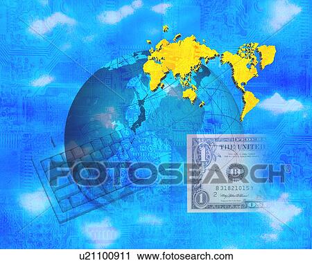Globe with keyboard and US currency View Large Photo Image Stock Image - Globe with keyboard and US currency. Fotosearch