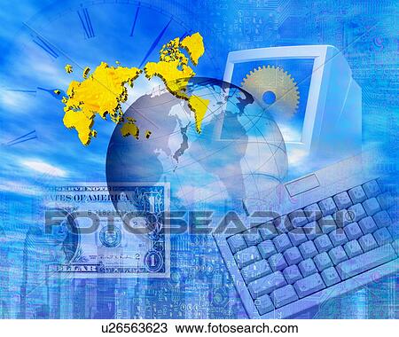 Globe with keyboard and US currency View Large Photo Image Stock Image - Globe with keyboard and US currency. Fotosearch