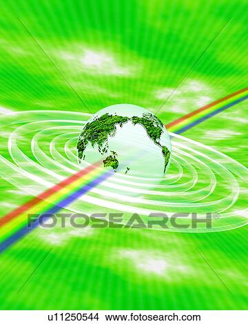 Globe with rings and rainbow View Large Photo Image Picture - Globe with rings and rainbow. Fotosearch