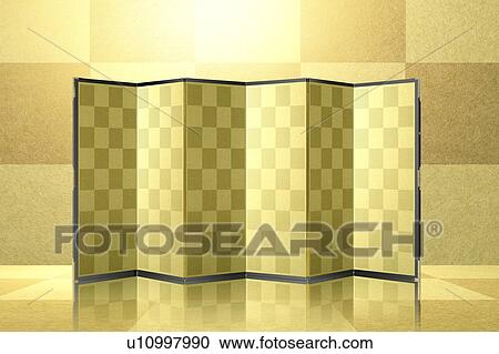 Stock Image - Golden folding screen. Fotosearch