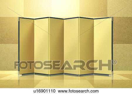 Stock Image - Golden folding screen. Fotosearch