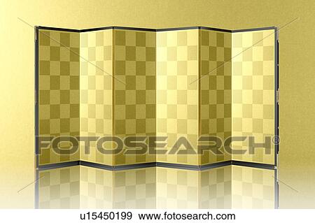 Stock Photo - Golden folding screen. Fotosearch