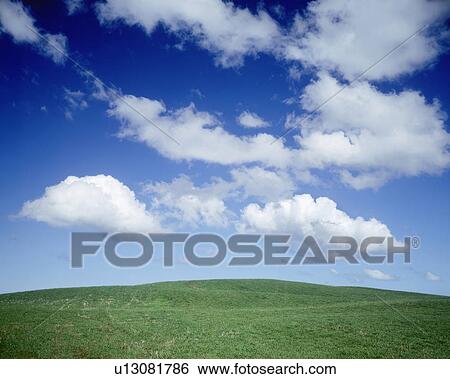 Stock Photograph - Green Hilltop and Blue Sky. Fotosearch