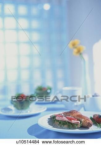 Ham croissant with salad View Large Photo Image Picture - Ham croissant with salad. Fotosearch