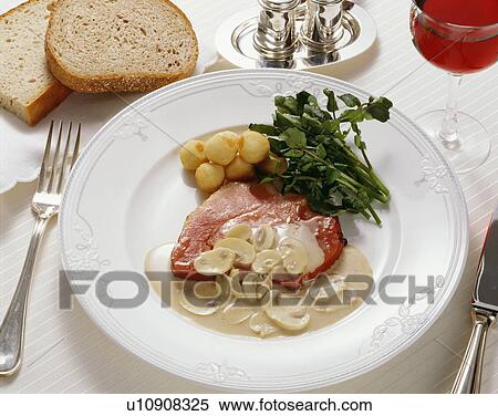 Stock Photography - Ham Stake with Mushroom Sauce. Fotosearch
