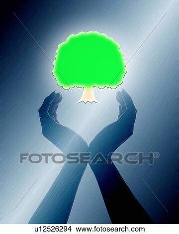 Picture - Hands reaching up towards a tree. Fotosearch