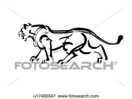 Stock Photo - Howling Lion, Black Ink Illustration. Fotosearch