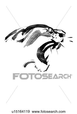 Stock Photo - Howling Lion's Head, Black Ink Illustration. Fotosearch