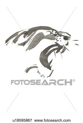 Stock Photo - Howling Lion's Head, Gray Ink Illustration. Fotosearch