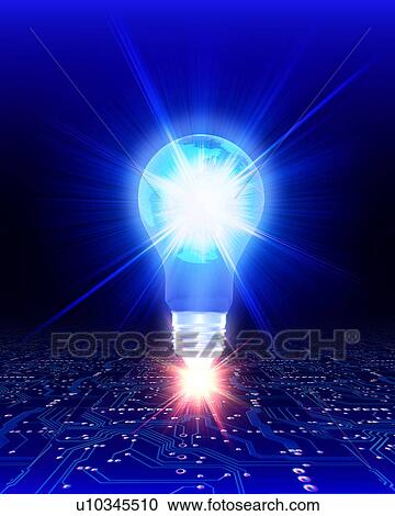 Stock Image - Illuminated light bulb. Fotosearch