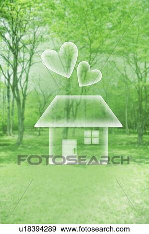 Illustration of a cottage with hearts over the roof against a green forest View Large Photo Image Stock Photo - Illustration of a cottage with hearts over the roof against a green forest. Fotosearch