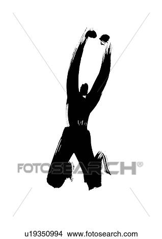 Picture - Illustration of businessman punching air, white background. Fotosearch