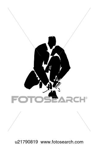 Stock Photo - Illustration of businessman tying shoelaces, white background. Fotosearch