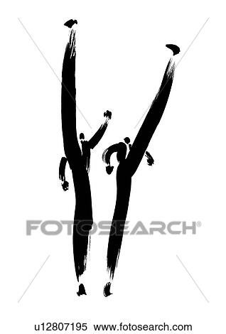 Stock Photography - Illustration of businessmen exercising, white background. Fotosearch