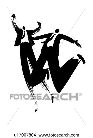 Picture - Illustration of businessmen jumping, white background. Fotosearch
