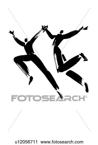 Stock Image - Illustration of businessmen jumping, white background. Fotosearch