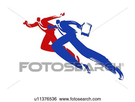 Stock Photograph - Illustration of businessmen running, white background. Fotosearch