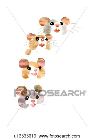 Stock Photo - Illustration of four mice smiling, white background. Fotosearch